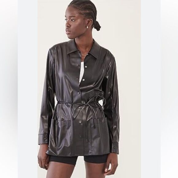 Theory Faux Leather Shirt Jacket - Picture 3 of 12